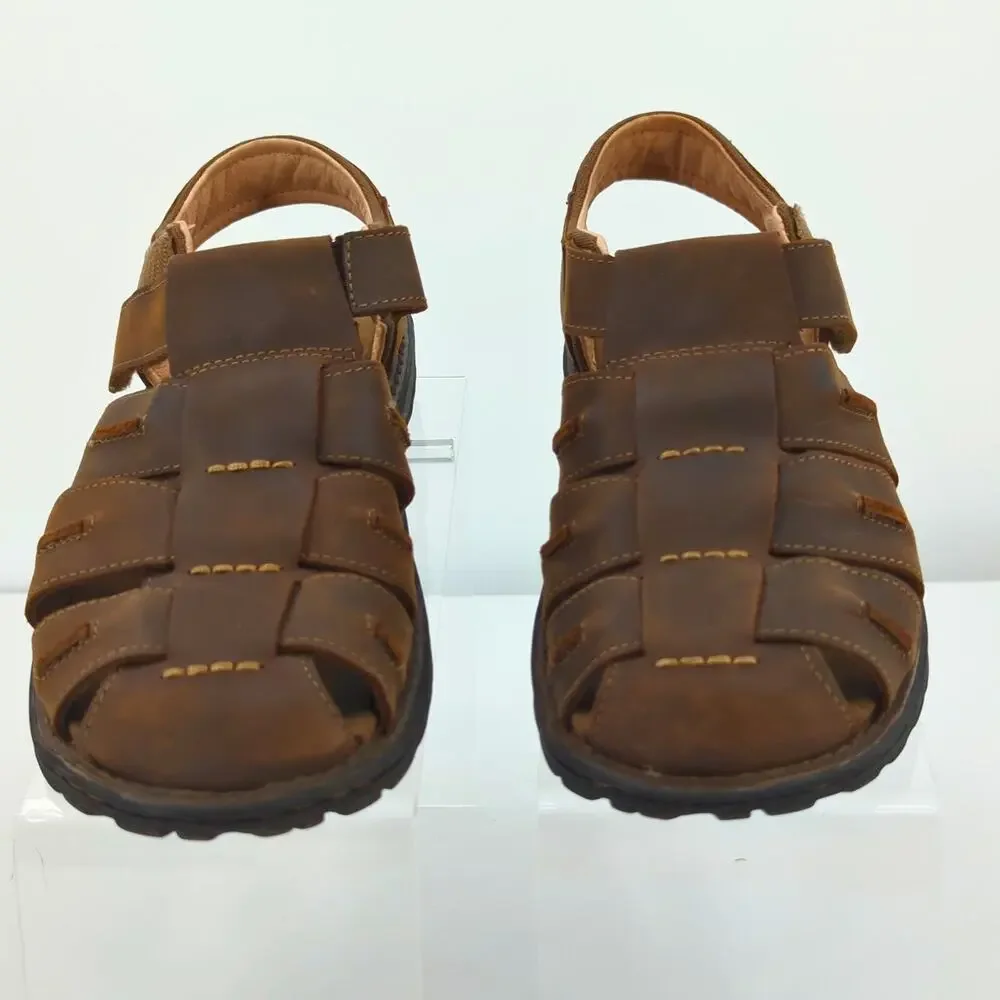 Abeo Sandals Mens 8 Brown Leather Burke Fisherman Bio System Neutral Footbed
